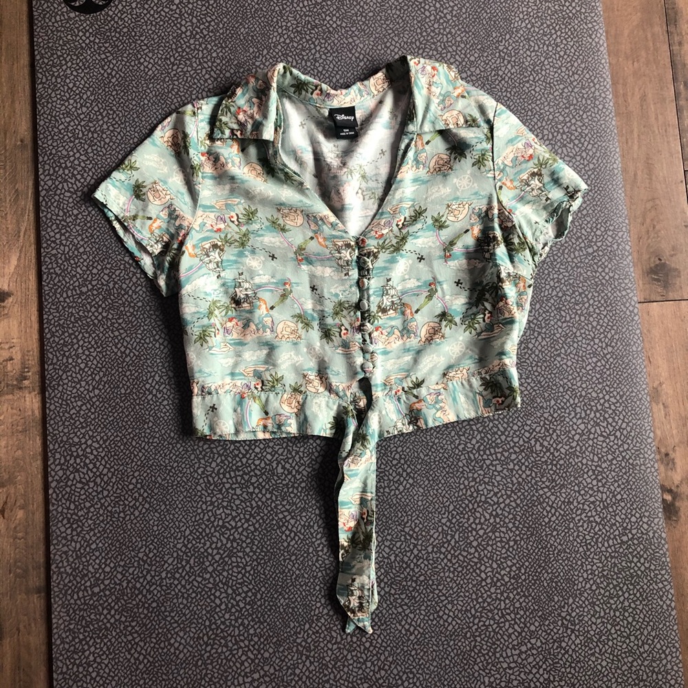 Disney cropped knot front button up shirt